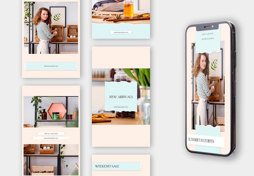 Set of 10 Social Media Stories Layouts with Ripped Paper Elements