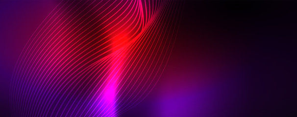 Neon vector wave lines abstract background, magic futuristic techno design