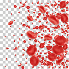 Red blood cell flowing in vein or artery. Vector illustration on transparent background. Healthcare and medical zoom concept.