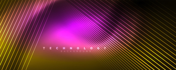 Fototapeta na wymiar Shiny color neon light with lines, abstract wallpaper, shiny motion, magic space light. Techno abstract background