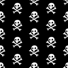 pirates seamless pattern , black captain Jolly Roger flag background wallpaper, repeatable funny hand painted texture of skull and crossbones , vector illustration