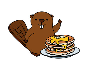 cute beaver mascot with sweet pancakes © Gstudio