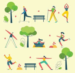Vector illustration concept flat design of men and women doing sport and healthy lifestyle background - World Health Day
