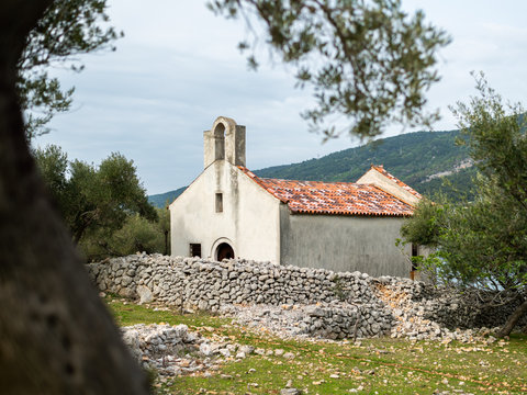 old little chapel in an olive grove by the sea