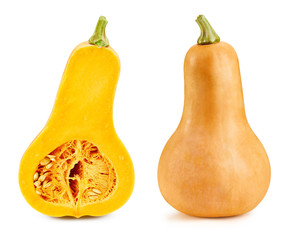 Butternut pumpkin and slice clipping path