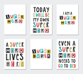 Super Hero - collection of nursery posters with cute and fun hand drawn lettering. Vector illustration - 271639703