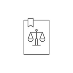 Justice law book outline icon. Elements of Law illustration line icon. Signs, symbols and vectors can be used for web, logo, mobile app, UI, UX