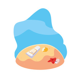 summer sand beach with starfish and icons scene