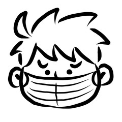 顔アイコン　少年　筆　表情