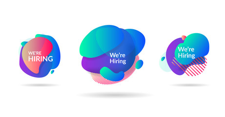 we are hiring word with colorful flowing liquid and geometric lines, dots can use for, landing page, template, ui, web, mobile app, poster, banner, flyer, magazine, label