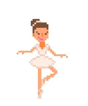 Little ballet dancer girl, 8 bit pixel art character icon isolated on white background. Art school mascot.