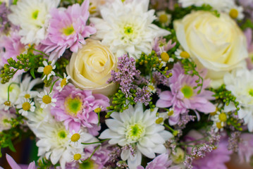 delicate lilac bouquet of roses and chrysanthemums