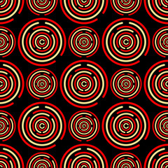 Circle maze colorful seamless pattern on black background