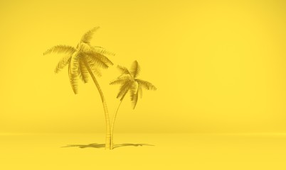 Fototapeta na wymiar fond palmiers sur fond jaune