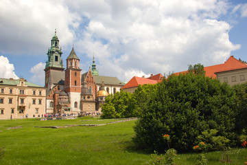 Fototapeta na wymiar Krakow, Poland -June 1, 2019 Wawel castle. View from garden inside castle area.