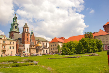 Krakow, Poland -June 1, 2019 Wawel castle. View from garden inside castle area.