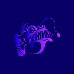 Angler. Sticker.Sea fish icon. Vector illustration.