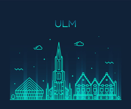 Ulm skyline Germany Baden vector linear style