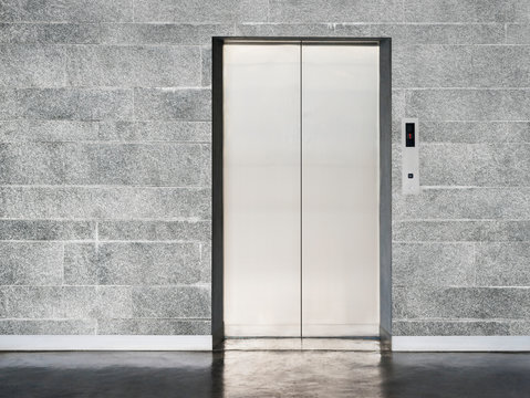 Elevator With Closed Door With Wall Background