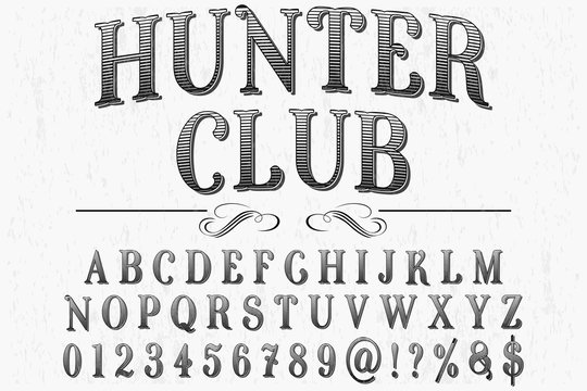 vintage font alphabet handcrafted vector named hunter club