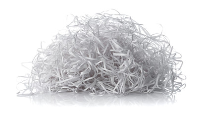 Pile of shredded plastic isolated on white background