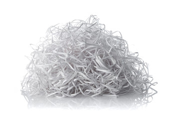 Pile of shredded plastic isolated on white background