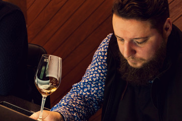 Sommelier, cavist. Training in school sommelier. Wine school. Wine tasting. Tinted.