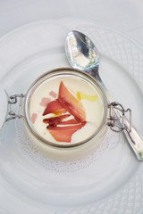 White soup with slices of Jamon