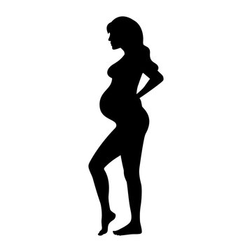 Vector black silhouette of a pregnant girl