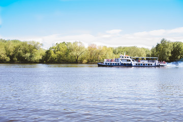 Moscow, Russia - May 15, 2018: The ship sails on the river