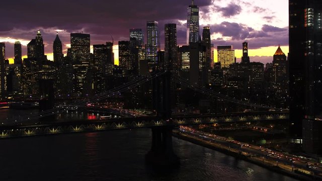 Aerial, rush hour in New York City at night