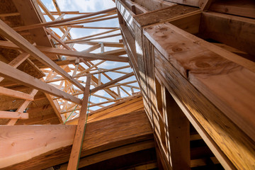 New construction of beam construction house framed the ground up