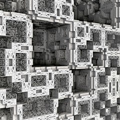 A complex of bizarre Sierpinski 3D fractal structures that looks alike science fiction architecture.