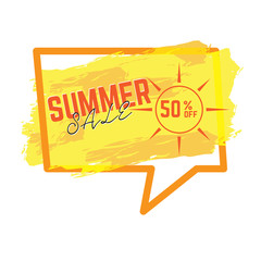 Bubble chat with texture and a sun. Summer sale label - Vector