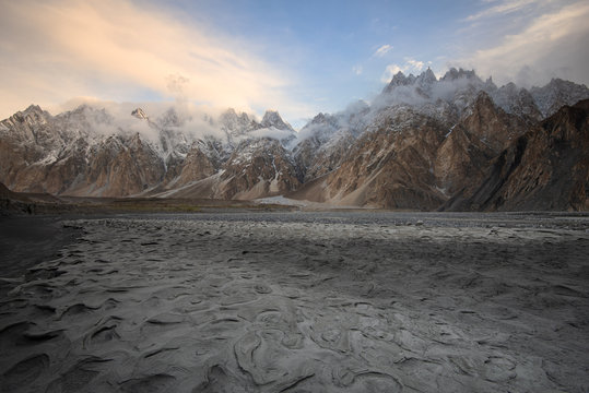 Passu Cones or Passu Cathedral Mountain in Karakoram range, Gilgit Baltistan, Pakistan