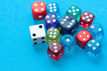 Dices on blue background.