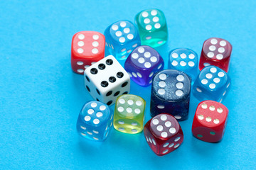 Dices on blue background.