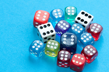 Dices on blue background.