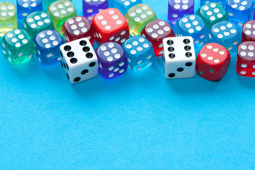 Dices on blue background.