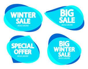 Set Winter sale bubble banners design template, discount tags, app icons, vector illustration