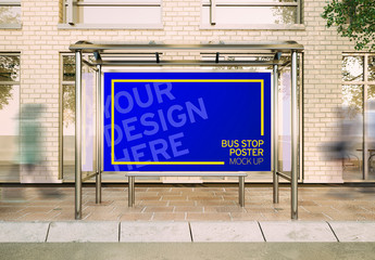 Horizontal Poster in Bus Stop Kiosk Mockup