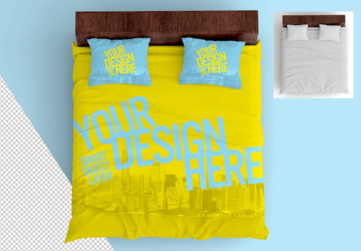 Top View Mockup of Bed Sheet and Pillow Set