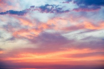 Naklejka na ściany i meble Dramatic sunset and sunrise sky with pink clouds