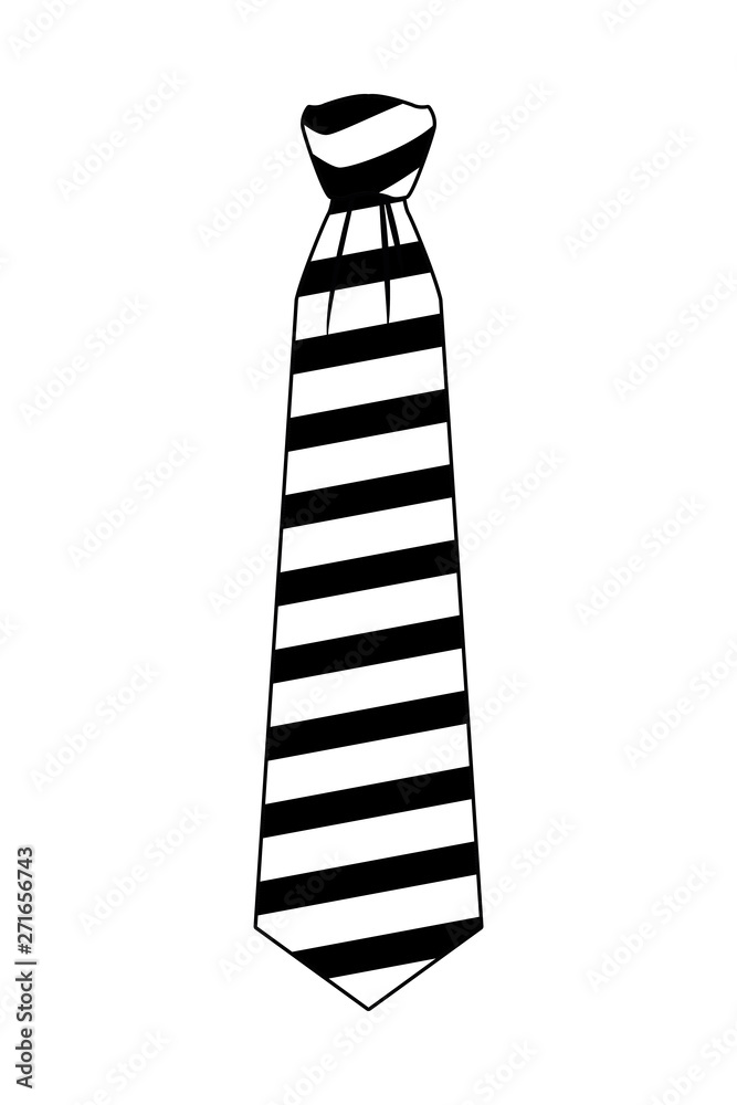 Poster striped tie icon cartoon isolated black and white