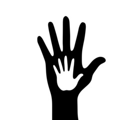 human hand with child's handprint