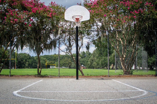 Front view of basketball court