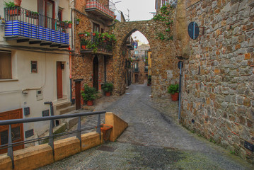 Fototapeta na wymiar The characteristic medieval village of Pollina, a beautiful town in the Sicilian province of Palermo, called the balcony on the Tyrrhenian Sea.