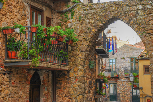 The characteristic medieval village of Pollina, a beautiful town in the Sicilian province of Palermo, called the balcony on the Tyrrhenian Sea.