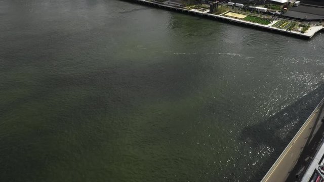 East River Flows Under Williamsburg Bridge, Aerial