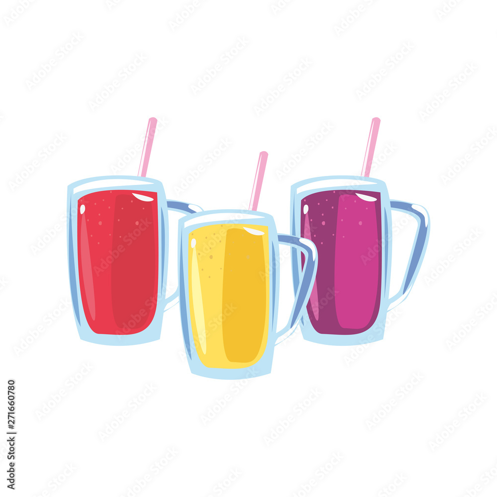 Poster three cold fresh juices with straw